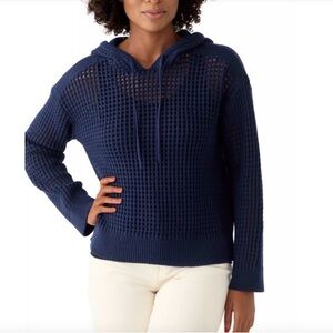 Wonderly Blue Crochet Hoodie Casual Cotton Sweater Size XS